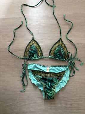 Green Tropical Tie-Side Bikini - Unbranded